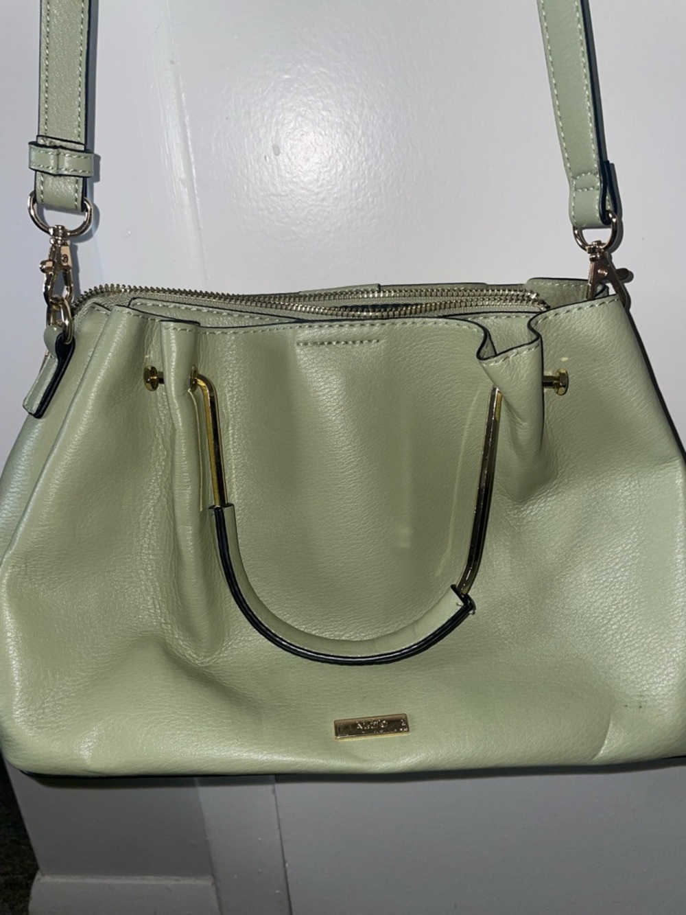 Aldo Light Mint Green Leather Shoulder Bag with Gold-Tone Accents